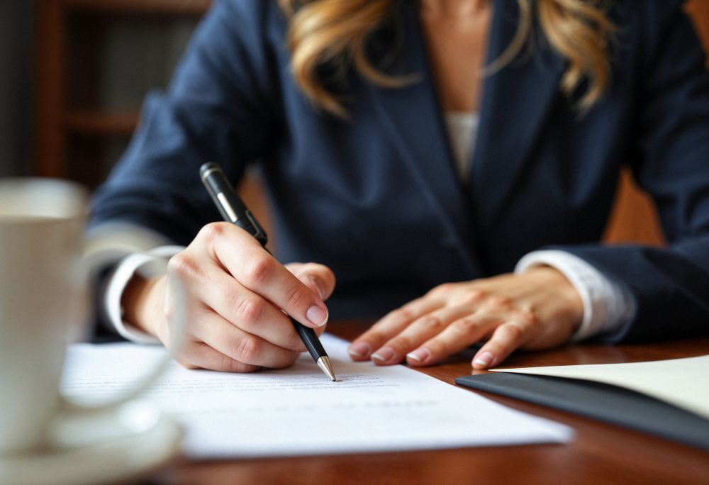woman signing legal papers